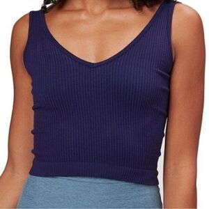 Free People Cropped Ribbed V-Neck Tank Top in Navy Size XS/S